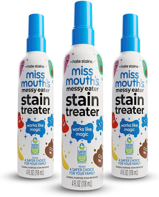 Miss Mouth's Messy Eater Stain Treater Spray - 4oz 3 Pack Stain Remover - Newborn & Baby Essentials - No Dry Cleaning Food, Grease, Coffee Off Laundry, Underwear, Fabric