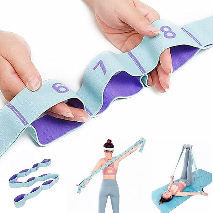 Stretching Strap with Loops - Portable Leg Stretcher Elastic Exercise Band - Flexibility Trainer Fitness Stretching Equipment for Yoga, Pilates, Ballet, Physical Therapy - 11 Loops