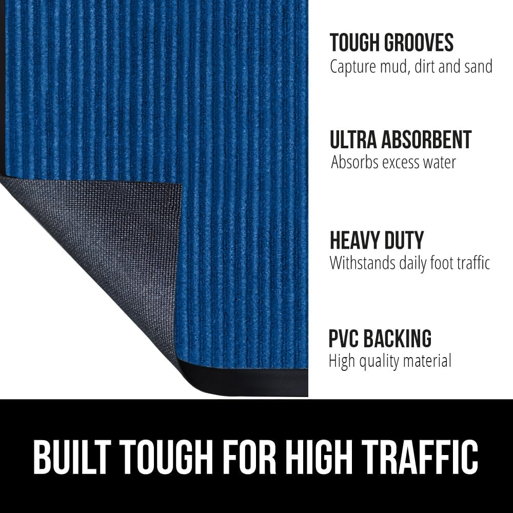 GORILLA GRIP Traffic Guard Door Mat, 47x35, Heavy Duty Welcome Mats, Commercial Office Space Doormat, Waterproof, Fade Resistant, Strong Rubber Backing, Low Profile, Shoe and Boot Scraper, Blue