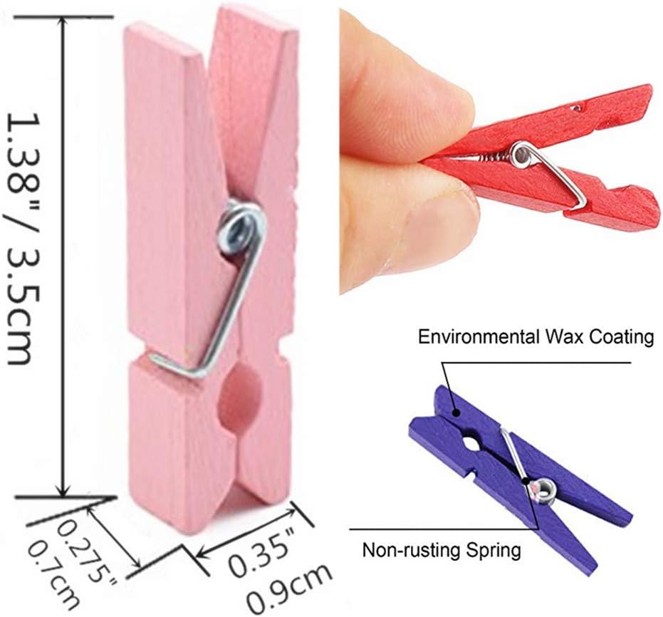 DurReus 50pcs Small Wood Clothes Pins Pegs Hangers Picture Display Art Crafts Clip Clamps String Wire Clothesline Party Office Decor Bright Blue