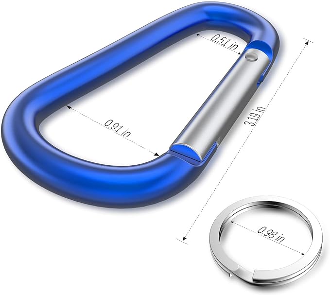 sprookber 3" Aluminum Carabiner D Ring, Caribeener Clips, Spring Snap Hook for Keychain Clip, Set of 10