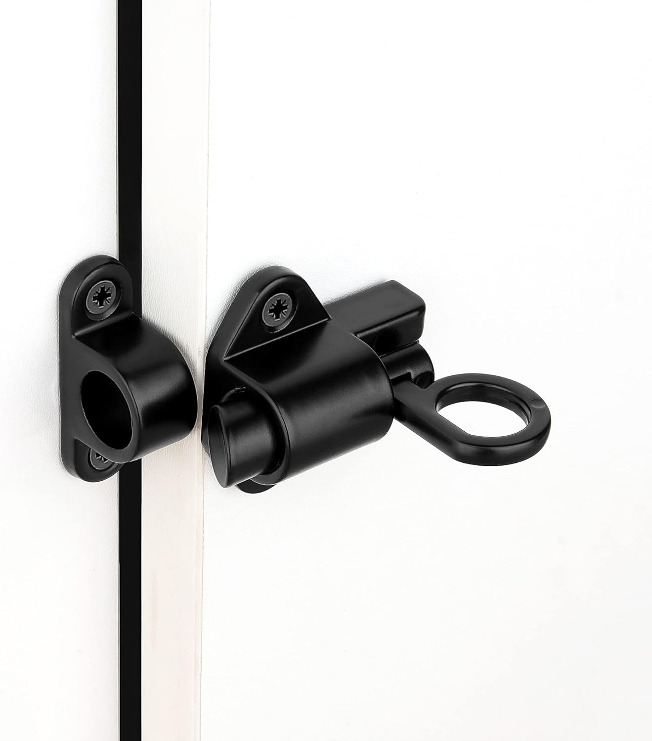 6 Packs Self-Closing Latches，Black Spring Door Lock，Resilient Bolt Latch Aluminum Alloy Safety Automatic Spring Barrel Slide Door Lock with Screws,Used for Gate,Window and Cabinet etc