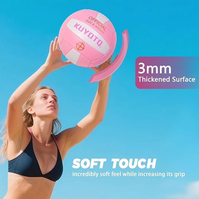 KUYOTQ Official Size 5 in&Outdoor Beach Volleyball,3MM Thickened Surface Soft Leather Youth Womens Mens Volleyball for Game Gym Training(Deflated)