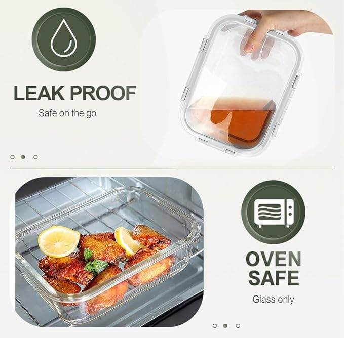 10 Packs 30 oz Glass Meal Prep Containers,Glass Food Storage Containers with Lids,Airtight Glass Lunch Bento Boxes,Microwave, Oven, Freezer and Dishwasher,White
