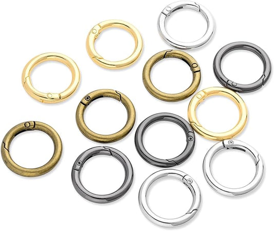 12 Pack Assorted Metal Round Carabiner Clip, 3/4 Inch Trigger Spring O Rings, Spring Snap Clip Hooks for Replacement Purse Strap Ring, Paracord Lanyard Clips, Keychain Rings Hardware DIY Crafts Making