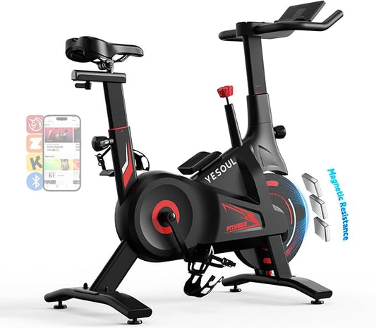 YESOUL Indoor Exercise Bike for Home, Stationary Bike with Silent Magnetic Resistance, 300lbs Capacity, Stable Triangle Frame, Adjustable Resistance & Smart App with Scenic Rides and Live Classes