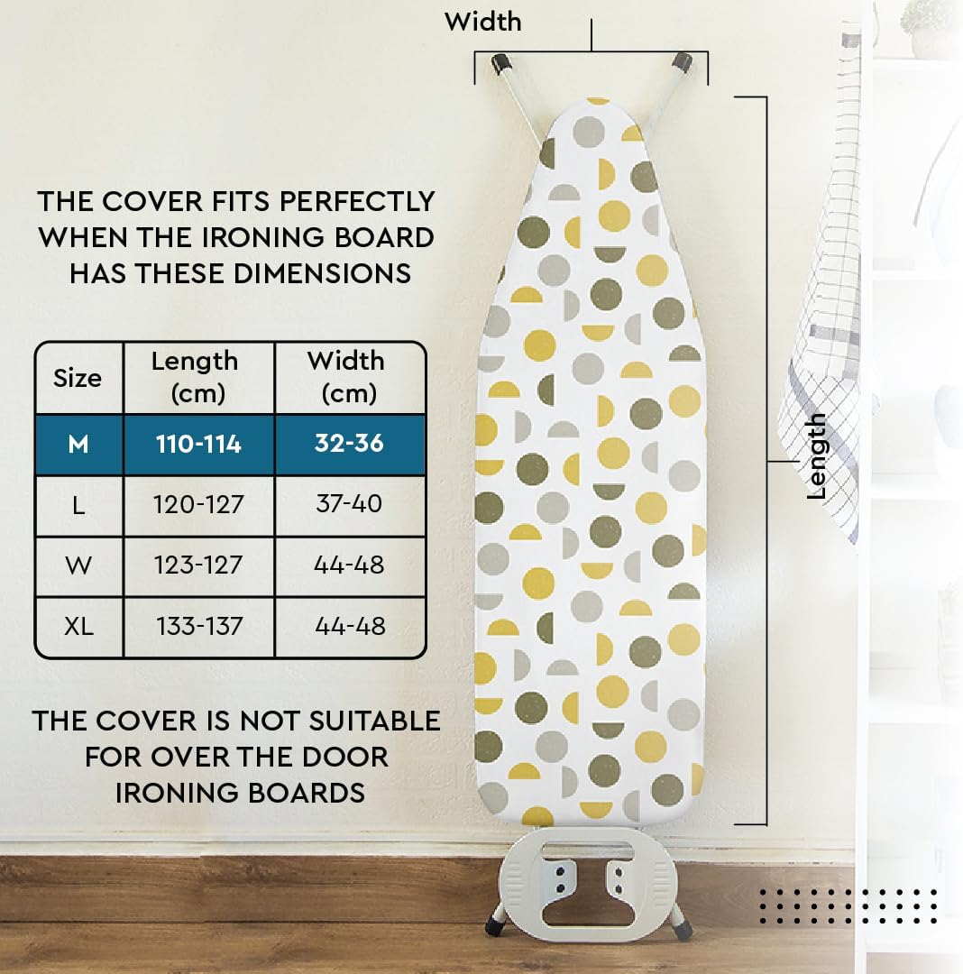 Encasa XO Ironing Board Cover and Pad 42"x14" - Thick 3mm Felt Padding, Drawstring Tightening & Lock, Easy Fit, Scorch & Stain Resistant, Fits Medium Ironing Board - Black Arrow
