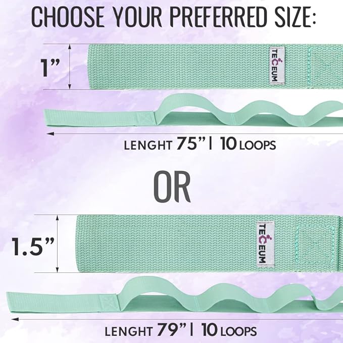 TECEUM Stretching Strap for Yoga & Physical Therapy – 10 Loops – Non-Elastic Leg Stretch Straps for Stretching, Exercising, Pilates, Post-Injury Rehabilitation for All Levels – Men & Women