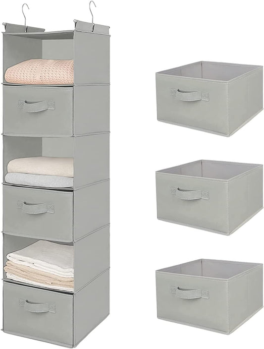 MAX Houser 6 Tier Shelf Hanging Closet Organizer, Closet Hanging Shelf with 2 Sturdy Hooks for Storage, Foldable (Light Grey-D3)