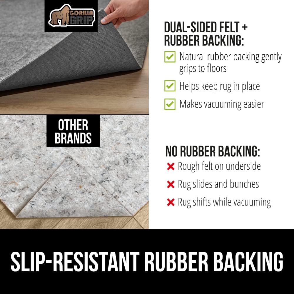 GORILLA GRIP Felt and Natural Rubber Stay in Place Slip Resistant Rug Pad, 1/8in Thick, 2x4 FT Protective Padding Under Area Rugs, Cushioned Gripper Pads, Carpet Runners, Hardwood Floors Protection