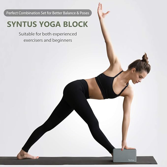 Syntus Yoga Block and Yoga Strap Set, 2 Soft Non-Slip Yoga Blocks 9×6×4 inches, 8FT Metal D-Ring Strap for Yoga, General Fitness, Pilates, Stretching and Toning