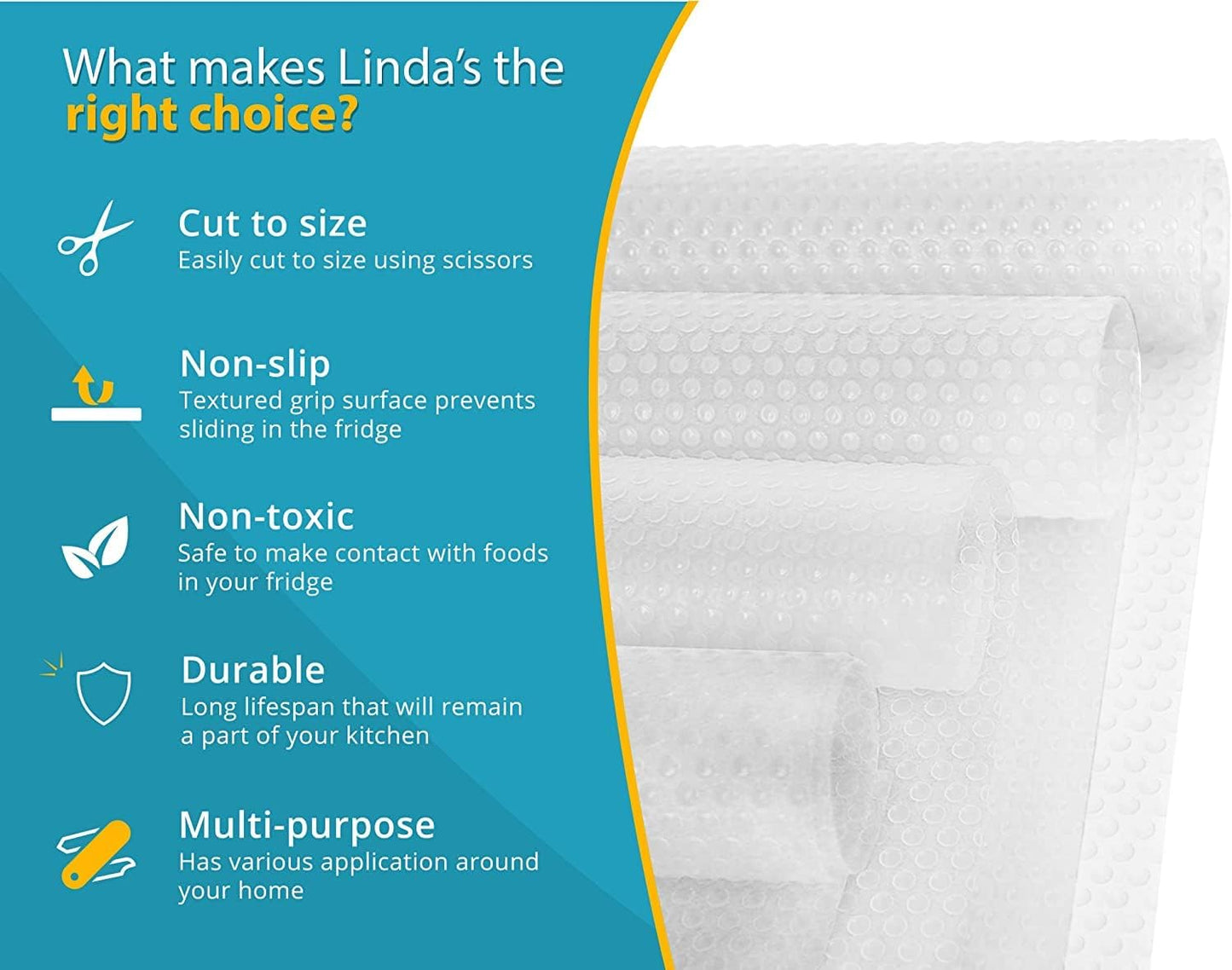 Refrigerator Liners for Shelves (12 Pack) by Linda’s Essentials - Non-Adhesive Shelf or Drawer Liner, BPA-Free Fridge Mats for Kitchen & Cabinets, Easy to Clean, Ideal Household Essentials (Clear)