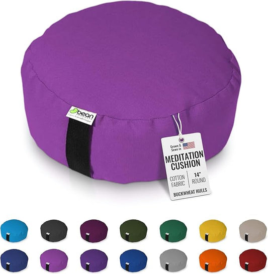 Bean Products Zafu Meditation Pillows for Sitting on Floor, Yoga Cushion, Cotton/Buckwheat Fill Yoga Pillow, Zafu Meditation Cushion, Zen Kneeling Prayer Pad- Made in USA - 14" Round - Orchid