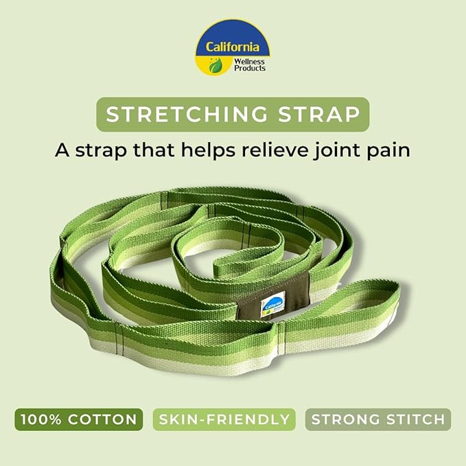 California Yoga Strap | Yoga Belt with Loops | 12 Multi Loop & Non-Elastic | Stretching Strap | Gym Workout & Exercise Bands | Physical Therapy | Improves Sitting Posture for Women & Men