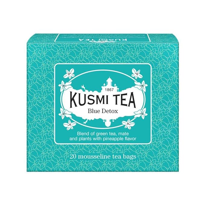 Kusmi Tea - Blue Detox - Blend of Green Tea, Mate & Pineapple - Rosehip, Rooibos, Mint, Guarana Flavours - Enjoy Hot or Iced - Exotic Infusion Perfect for Tea Lovers - 20 Tea Bags