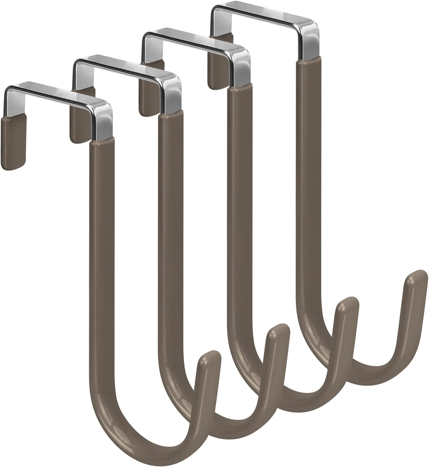 FYY Over The Door Hooks, 4 Pack Door Hangers Hooks with Rubber Prevent Scratches Heavy Duty Organizer Hooks for Living Room, Bathroom, Bedroom Hanging Clothes, Towels, Hats, Coats, Bags Brown