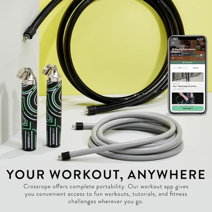 Crossrope Get Strong Set - Weighted Jump Ropes for Strength Training - Improve Power and Endurance in a Fun Jump Rope Workout - 1LB and 2LB Ropes with Power Handles