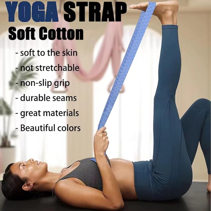Yoga Exercise Adjustable Straps 8FT with Durable D-Ring for Pilates & Gym Workouts | Hold Poses, Stretch, Improve Flexibility & Maintain Balance