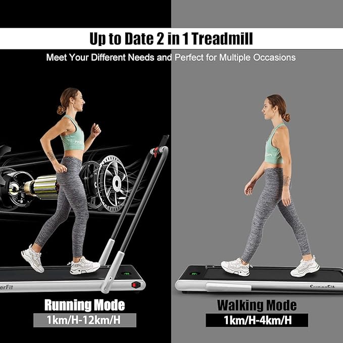 Goplus 2 in 1 Folding Treadmill, 2.25HP Under Desk Electric Superfit Treadmill, Installation-Free with APP Control, Remote Control, Bluetooth Speaker, LED Display, Walking for Home