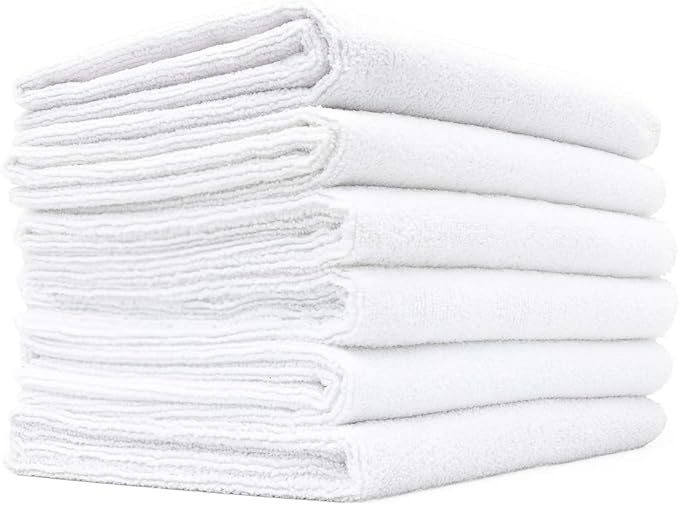 The Rag Company Microfiber Spa and Yoga Towel - Soft and Absorbent Towel for Gym, Spa, Exercise, Hotel, and Resort Use - Dries Fast - 16x27 inches, White, 6-Pack