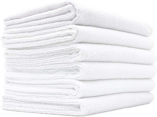 The Rag Company Microfiber Spa and Yoga Towel - Soft and Absorbent Towel for Gym, Spa, Exercise, Hotel, and Resort Use - Dries Fast - 16x27 inches, White, 6-Pack