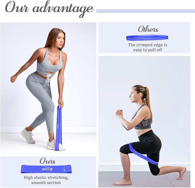 VEICK Resistance Loop Exercise Bands, Elastic Workout Bands for Men Women, Set of 5 Different Resistance Levels Stretch Band for Home Fitness Stretching Strength Training Physical Therap