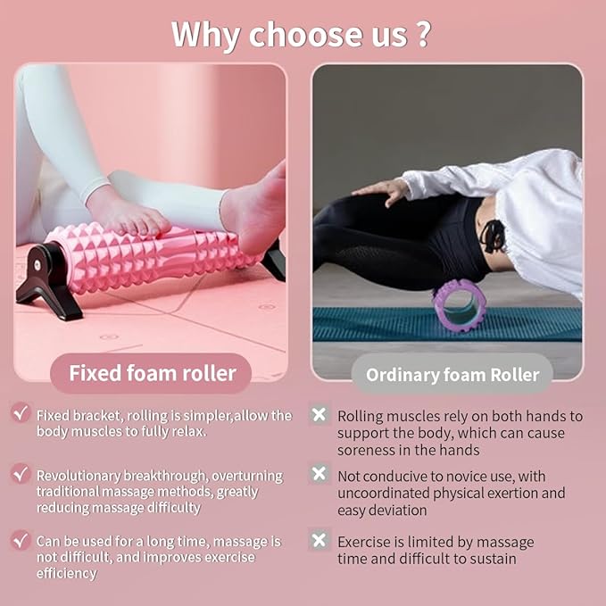 New Upgrade Bracket Foam Roller, 21 Inch Firm Deep Tissue Muscle Massager for Back Leg Pain & Sore Muscles (Pink)