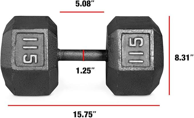 WF Athletic Supply Cast Iron Solid Hexagon Gray/Black Dumbbells, Strength Training Free Weights Set of 2 for Women and Men, Hand Weights Sold by Pairs, Multi-Select Size Options Available