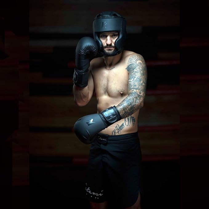 Kruzak Matte Black Boxing Gloves and Pads, Boxing Gloves Training Set for Kickboxing and Muay Thai MMA Training - Boxing Kit for Adults with Punching Pads for Martial Arts and Karate