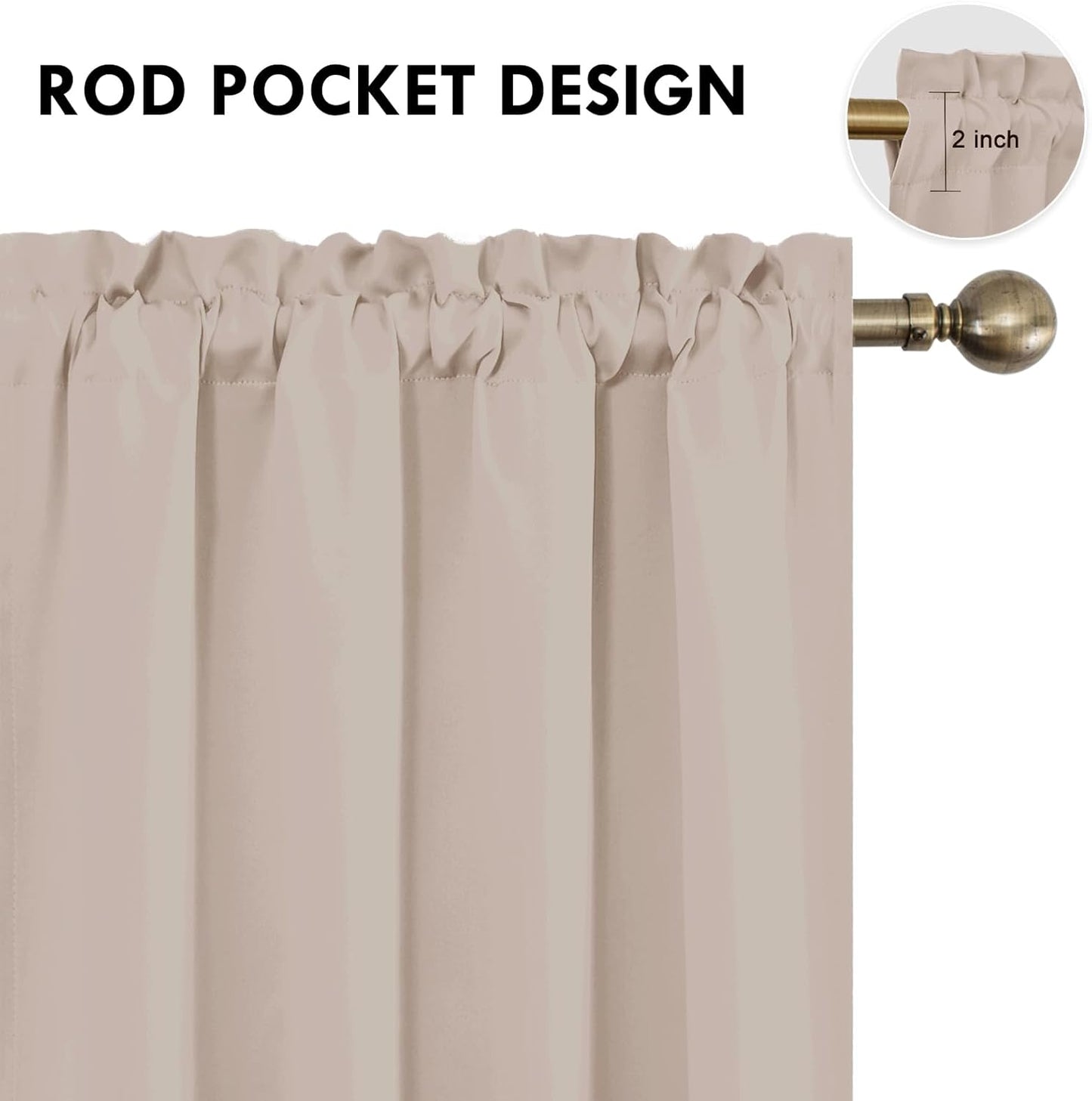 DWCN Blackout Curtains for Living Room Thermal Insulated, Energy Saving & Noise Reducing Bedroom Curtains, Camel, W 52x L 84 Inch, Set of 2 Rod Pocket Curtain Panels
