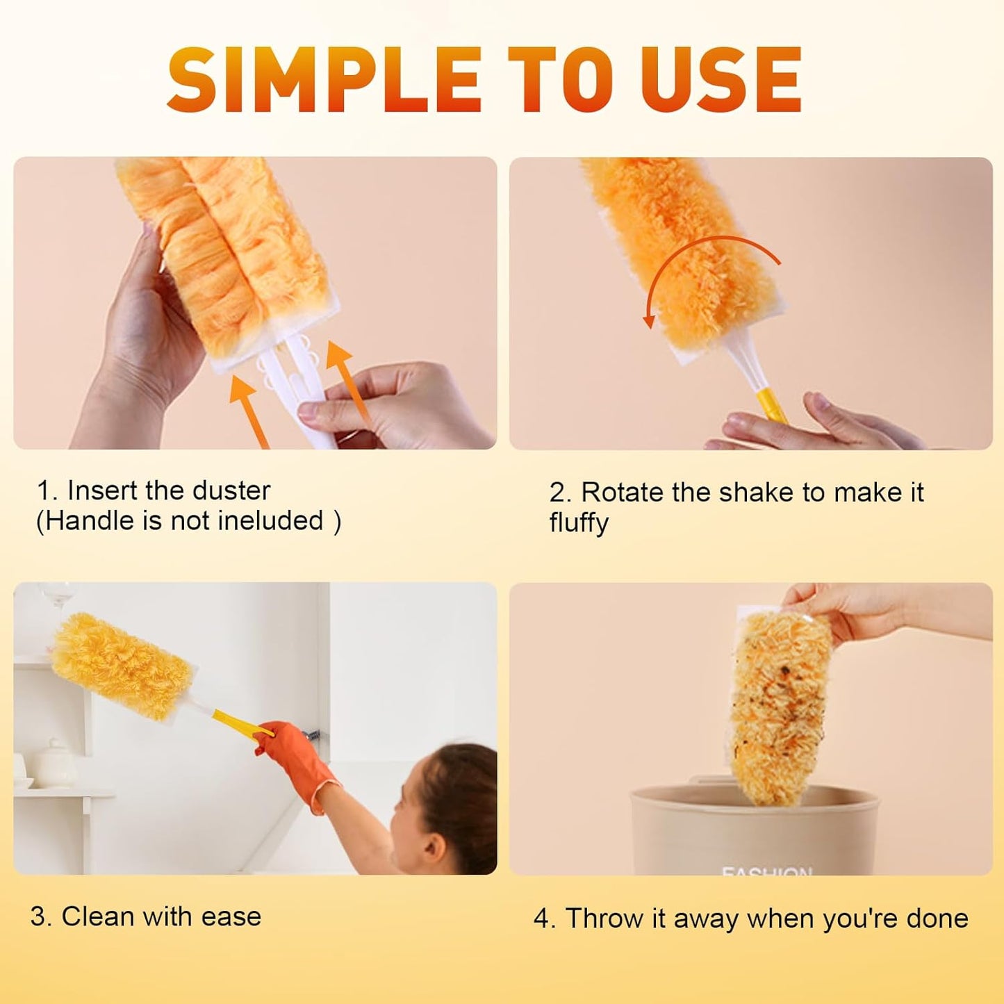 Heavy Duty Duster Refills, Unscented Disposable Dusters Kit for Cleaning Dusting Furniture Blind Ceiling Fan, Multi Surface 360 Feather Duster(25)(Handle is Not Included)