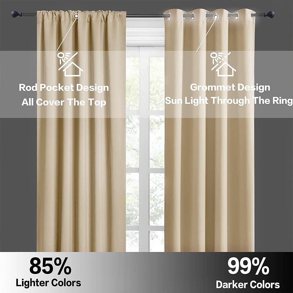 RYB HOME Small Window Curtains Blackout - Privacy Energy Saving Insulating Curtains Blinds for Bedroom Bathroom Basement Kids Nursery Kitchen, W 34 x L 48 inches, Biscotti Beige, 2 Panels