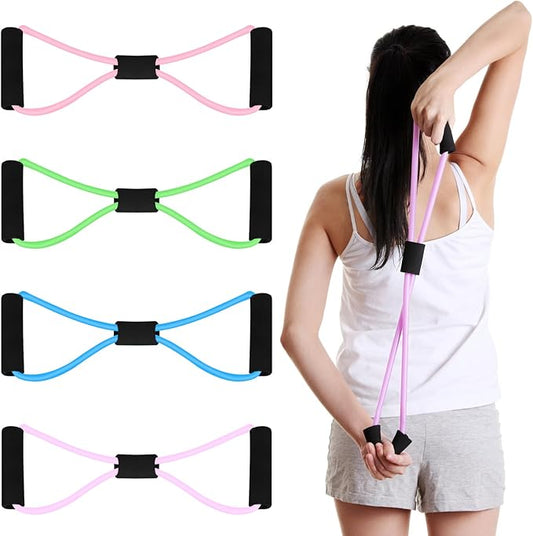 Figure 8 Shaped Resistance Bands -4-Pack Workout Bands with Handles Figure, 8 Exercise Bands for arm Shoulder Stretching, Leg Stretching, Yoga, Pilates, Home Gym Workout Equipment for Women Men