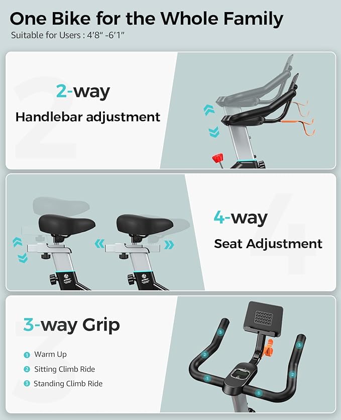 pooboo Exercise Bike, Adjustable Magnetic/Brake Pad Resistance Silent Belt Drive, Indoor Cycling Bike for Home Cardio, Fitness Stationary Bike with 350lbs/300lbs Weight Capacity &Upgraded Version Seat