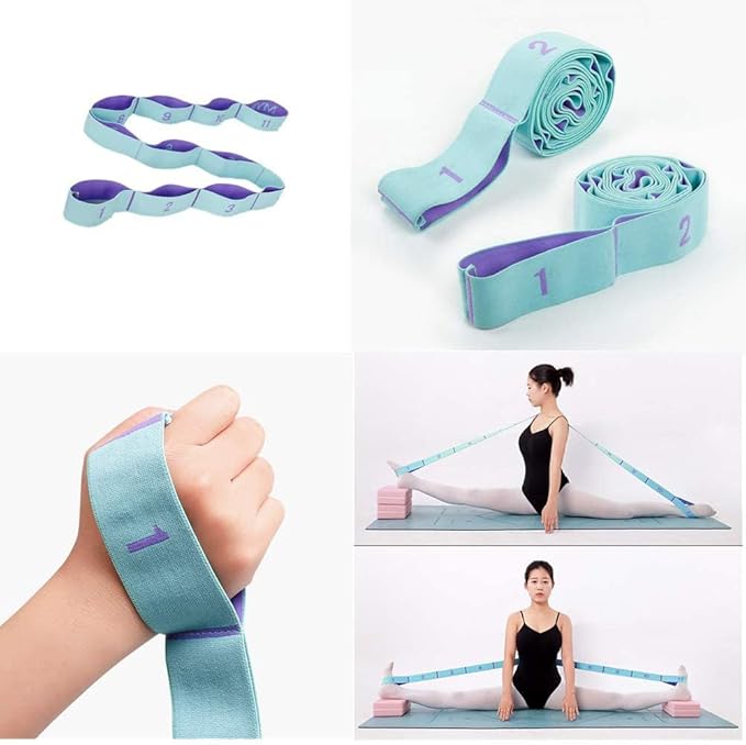 Stretching Strap with Loops - Portable Leg Stretcher Elastic Exercise Band - Flexibility Trainer Fitness Stretching Equipment for Yoga, Pilates, Ballet, Physical Therapy - 11 Loops