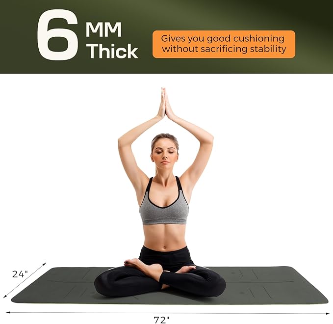 Yoga Mat Non Slip, Anti-Tear 3/16 Thick TPE Yoga Mats for Women and Men, 72"x24" Exercise & Fitness Mat with Carrying Strap, Workout Mats for Yoga, Pilates and Floor Exercise