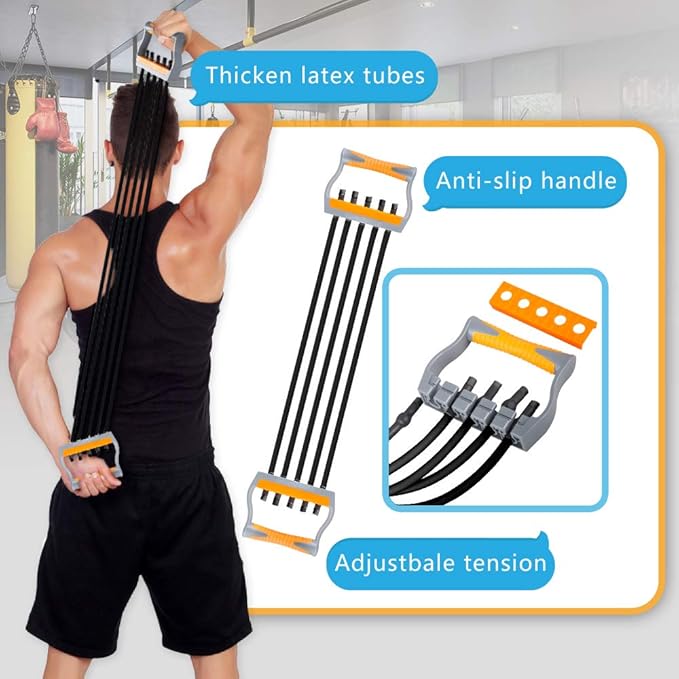 TOCO FREIDO Chest Expander | Arm Training, 5 Tubes Ajustable Arm Strength Trainer, Exercise Resistance Bands for Home Fitness Muscle Training Body Building