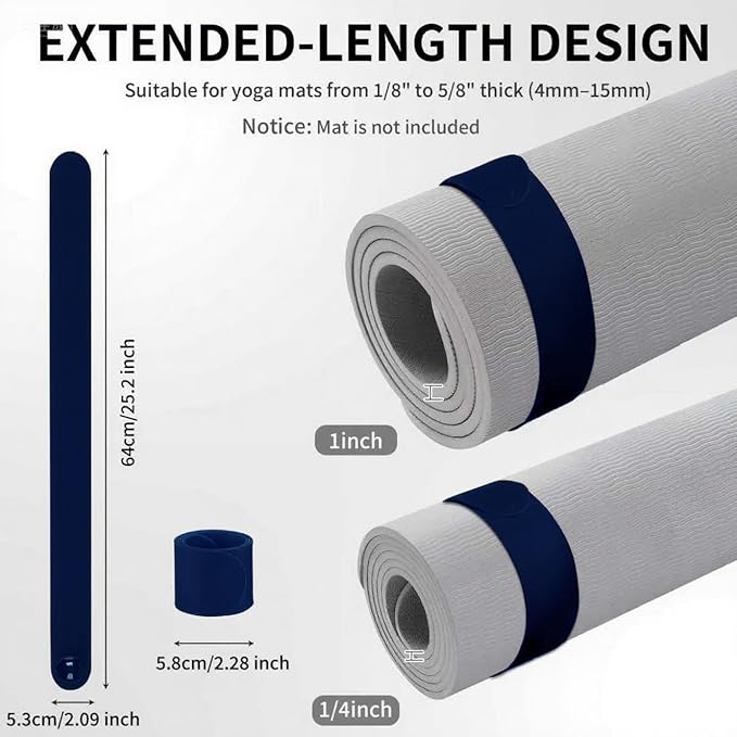 25" Yoga Mat Strap | Slap Band Holder for Carrying and Storage Mats | Rolled Scrunchie Yoga Essential Accessory