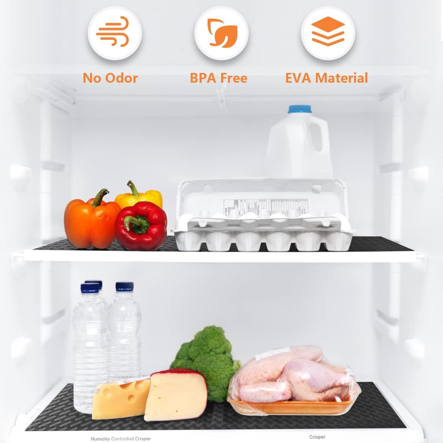 Shelf Liners for Kitchen Cabinets Refrigerator Liners Waterproof & Oil-Proof Kitchen Cupboard Liner Non-Slip Drawer Mats EVA Non Adhesive Fridge Liner for Shelves - Black 11.8 x 118 Inch