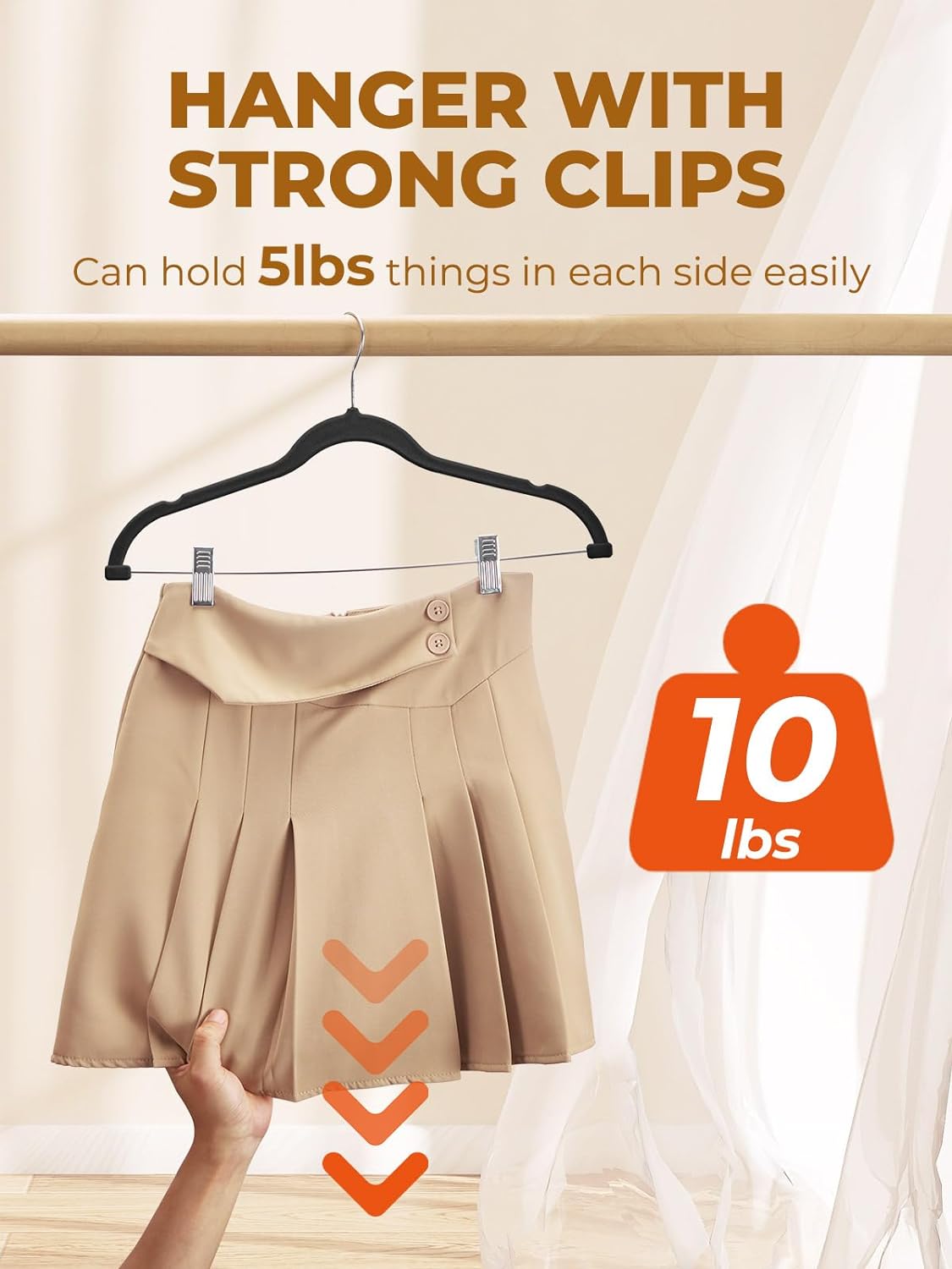 HOUSE DAY Velvet Skirt Hangers 72 Pack, Black Velvet Hanger with Adjustable Clips, Space Saving Slim Pant Hangers, Heavy Duty Non Slip Clip Hanger for Pants, Skirts, Shorts
