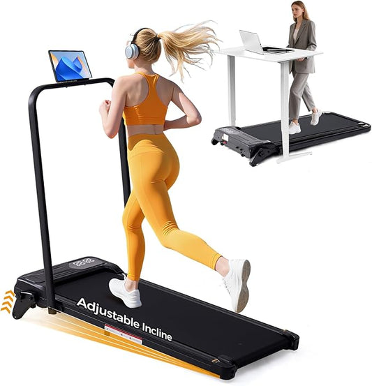 Walking Pad Treadmill with Handle Bar & Adjustable Incline, 0.6-7.6MPH Portable Small Treadmills for Home Small Spaces, 350LBS Compact Under The Desk Treadmill with Handles, 3.5HP Electric Treadmills