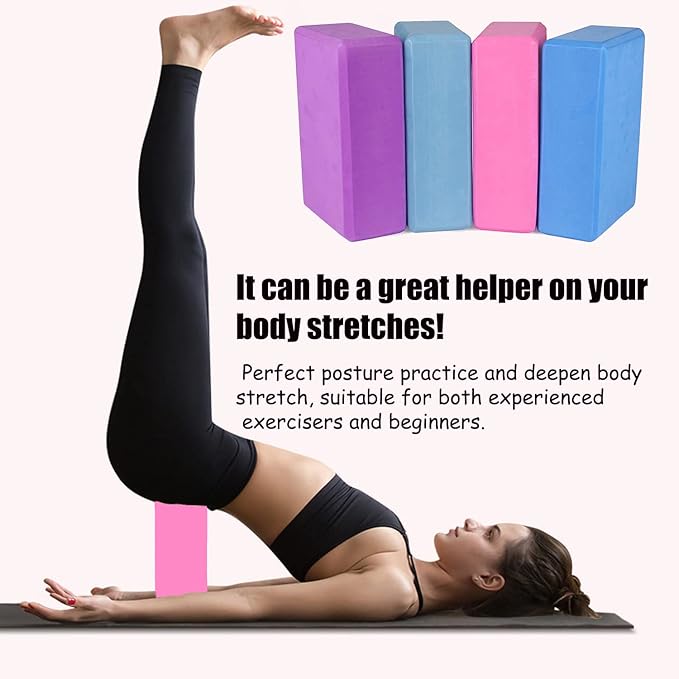 Yoga Blocks 9''x6''x3'', 4 Pack High Density Yoga Brick Foam Blocks to Improve Strength, Flexibility and Balance, Light Weight and Non-Slip Surface for Yoga, Pilates and Meditation