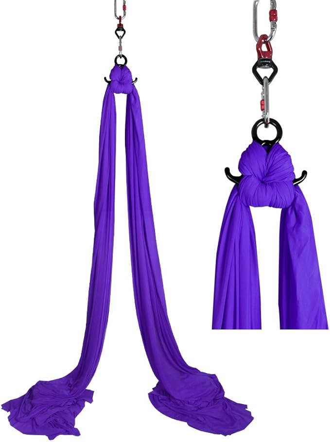 DASKING Aerial Silks Starter Kit - Durable 11Yards of Aerial Yoga Hammock with Hardware, Aerial Swing for Acrobatic Flying Yoga & All Levels (Aerial Rigging Point Up to 14ft)