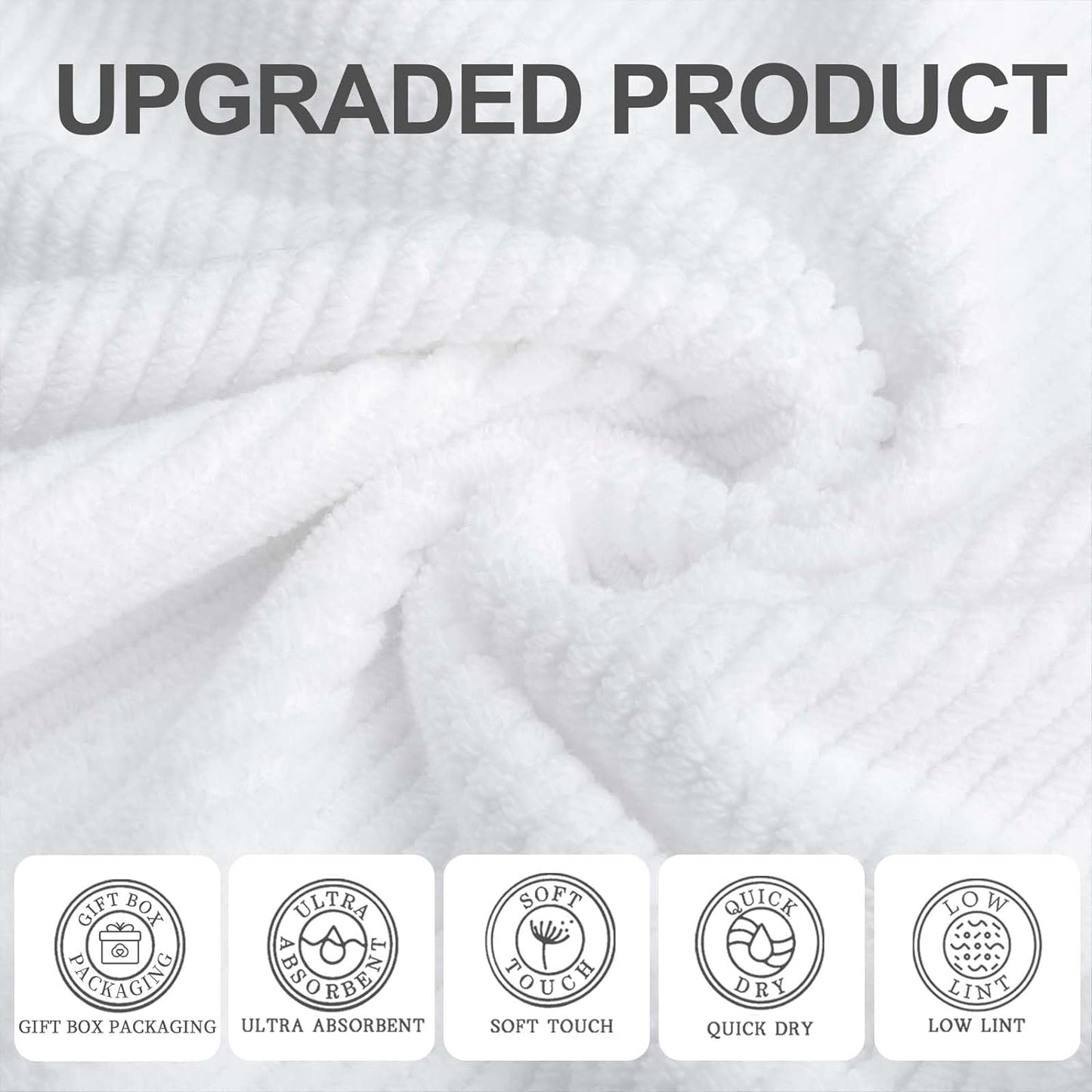 VOOVA & MOVAS White Towels for Bathroom, 100% Cotton | Quick Dry | Soft | Thick, 3 Piece Towel Set, 1 Large Bath 30" x 56", 1 Hand 18" x 28", 1 Wash Cloth 13" x 13", Bathroom Essentials
