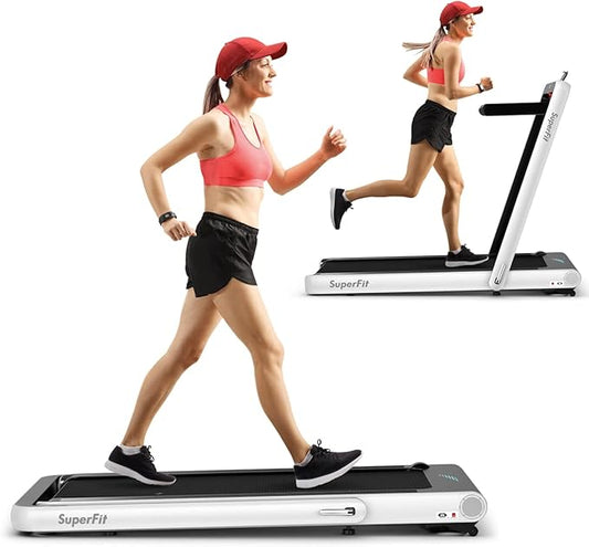 GYMAX Walking Pad, 4.75HP Under Desk Treadmill with LED Touch Screen, App Control, Built-in Speaker & Handle, 2 in 1 Folding Compact Portable Treadmill for Home Small Space