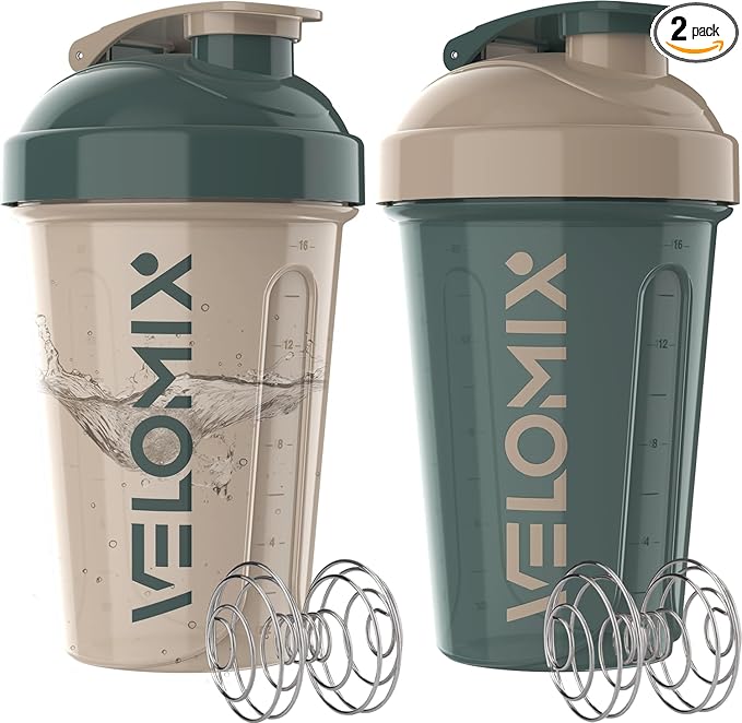'-2 Pack- 20 oz Protein Shaker Bottles for Protein Mixes, 2x Wire Whisk, Leak Proof Shaker Cups for Protein Shakes and Pre Workout, Protein Shaker Bottle Pack, Protein Mixer Cup(Blue&Beige)