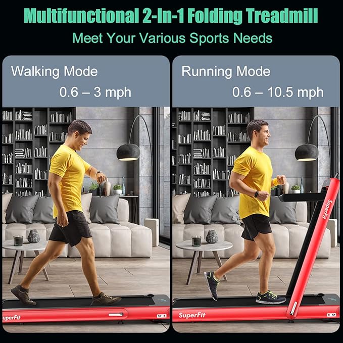 GYMAX Walking Pad, 4.75HP Under Desk Treadmill with LED Touch Screen, App Control, Built-in Speaker & Handle, 2 in 1 Folding Compact Portable Treadmill for Home Small Space