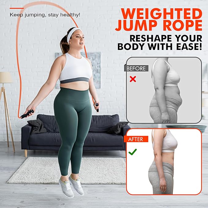 Jump Rope, Weighted Jump Rope for Men Women, Adjustable 1lb Heavy Skipping Ropes, Suitable for Boxing, Cardio, Home Fitness, Training Muscle, Home Gym Workout Equipment for Full Body Exercise