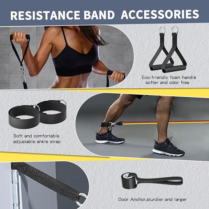 WHATAFIT Resistance Bands, Exercise Bands，Resistance Bands for Working Out, Work Out Bands with Handles for Men and Women Fitness, Strength Training Home Gym Equipment