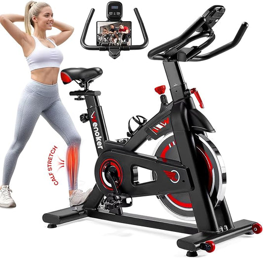 Exercise Bike, Wenoker Stationary Bike for Home, App Supported Indoor Bike with Silent Belt Drive, Heavy Flywheel, Multi-grips Handlebar and Upgraded Digital Display